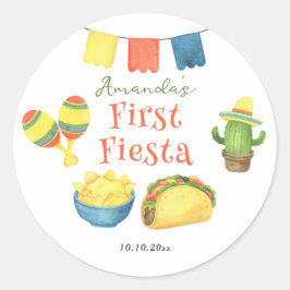 Watercolor-Fiesta-Erster-Geburtstag Runder Aufkleber