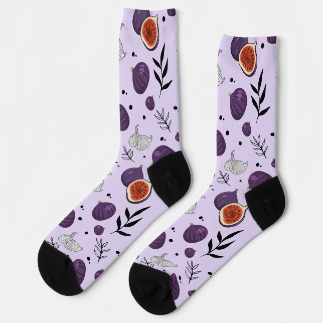 Watercolor Figs And Leaves Seamless Pattern Socken (Linkes Detail)