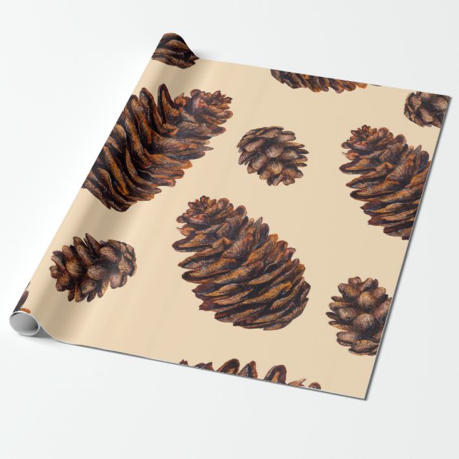 Watercolor fir cone seamless pattern, watercolour  geschenkpapier (Ungerollt)