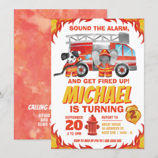 Watercolor Fire Truck Geburtstagsparty Einladung