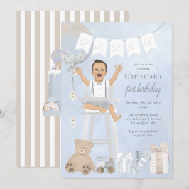 Watercolor First Birthday Baby auf dem Highstuhl Einladung