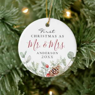 Watercolor First Christmas Herr + Frau Ornament