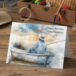 Watercolor Fisherman Happy Birthday to my Husband Karte