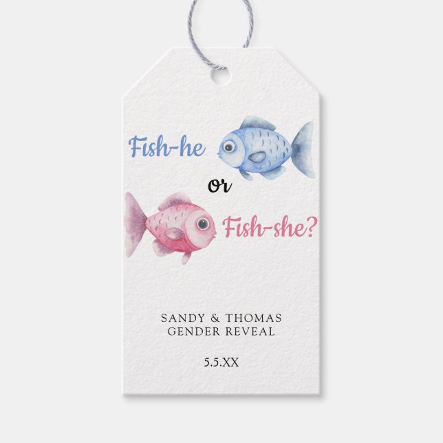 Watercolor Fishing Gender Reveal Geschenkanhänger (Vorderseite)