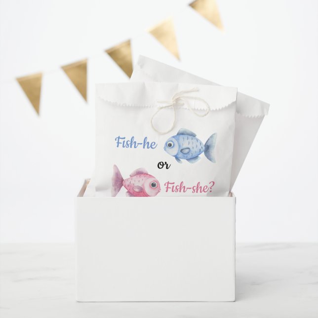 Watercolor Fishing Gender Reveal Geschenktütchen (Party)