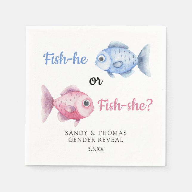 Watercolor Fishing Gender Reveal Serviette (Vorderseite)