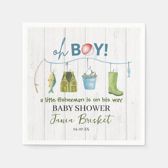 Watercolor Fishing Lure Baby Shower Boy Serviette (Vorderseite)