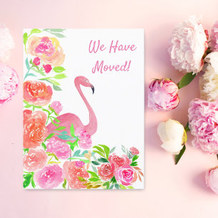Watercolor Flamingo Adresse geändert Ankündigungspostkarte