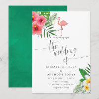 Watercolor Flamingo Aloha Luau Beach Wedding
