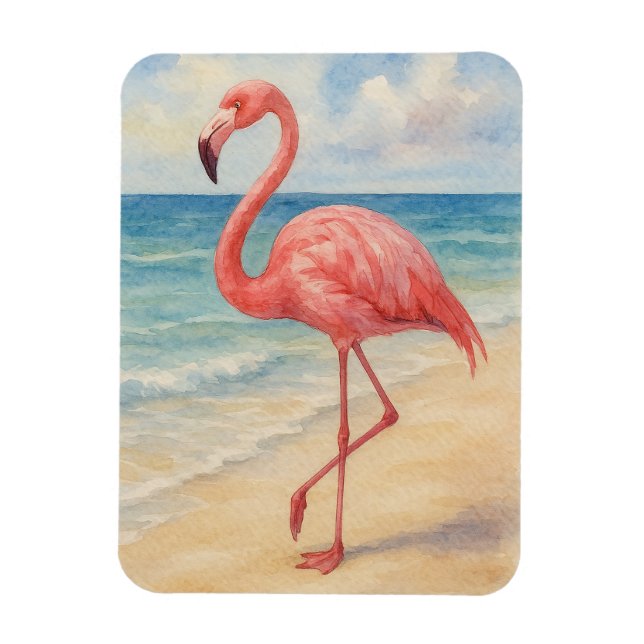 Watercolor Flamingo Beach Magnet (Vertikal)