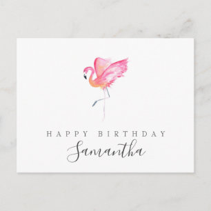 Watercolor Flamingo Birthday Gruß Postkarte