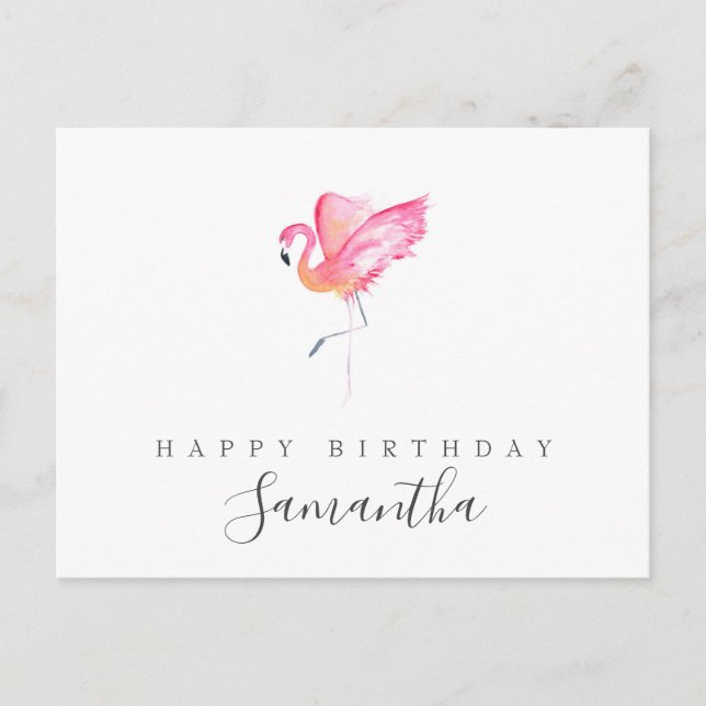 Watercolor Flamingo Birthday Gruß Postkarte (Vorderseite)