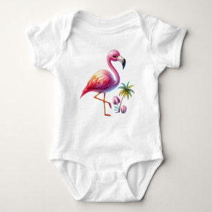 Watercolor Flamingo Cartoon Clipart Baby Strampler