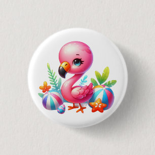 Watercolor Flamingo Cartoon Clipart Button