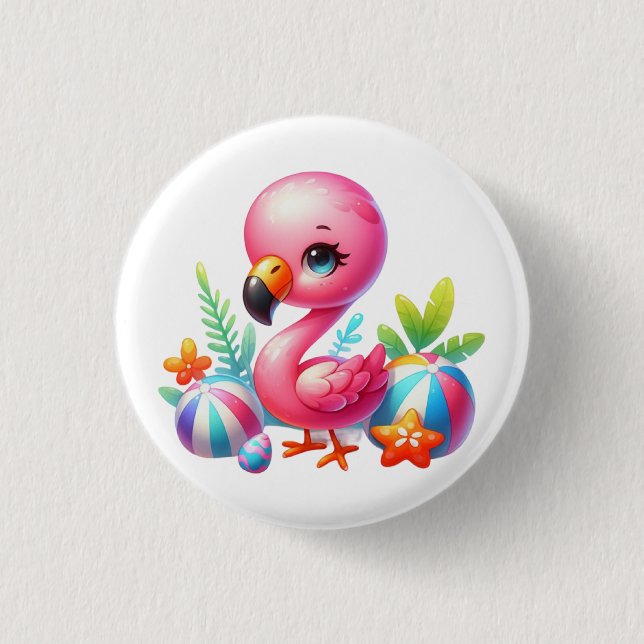 Watercolor Flamingo Cartoon Clipart Button (Vorderseite)