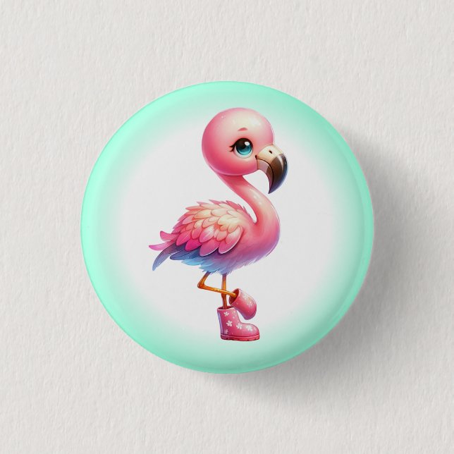 Watercolor Flamingo Cartoon Clipart Button (Vorderseite)