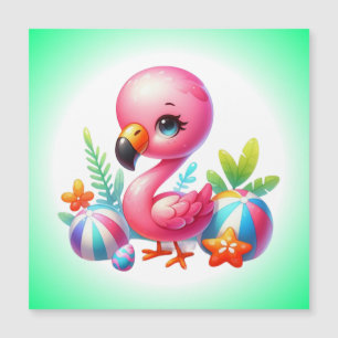 Watercolor Flamingo Cartoon Clipart Magnetkarte
