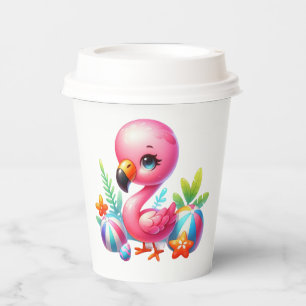 Watercolor Flamingo Cartoon Clipart Pappbecher