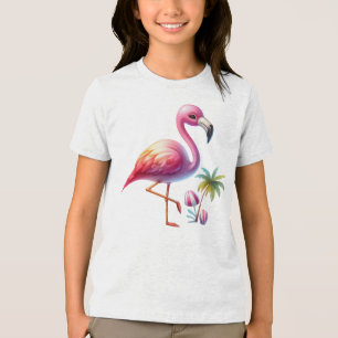 Watercolor Flamingo Cartoon Clipart Tri-Blend Shirt