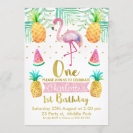 Watercolor Flamingo Einladung zum 1. Geburtstag