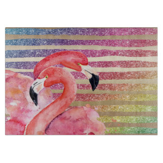 Watercolor-Flamingo-Glitzer-Goldstreifen Schneidebrett