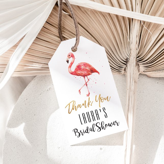 Watercolor Flamingo Gold Glitzer | BRAUTPARTY Geschenkanhänger (Pink watercolor flamingo thank you bridal shower gift tag for party favors for the bride-to-be.)