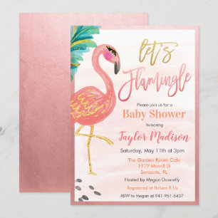 Watercolor Flamingo Kinderdusche Einladung