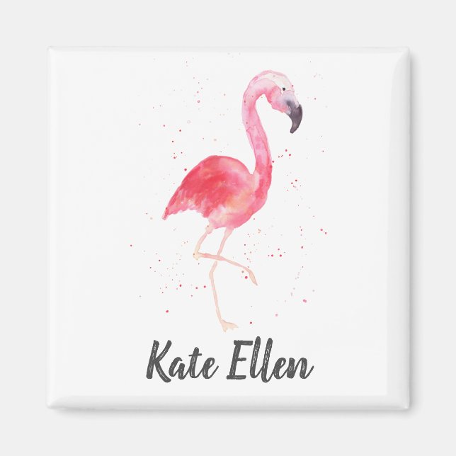Watercolor Flamingo Magnet Individuelle Name (Vorne)