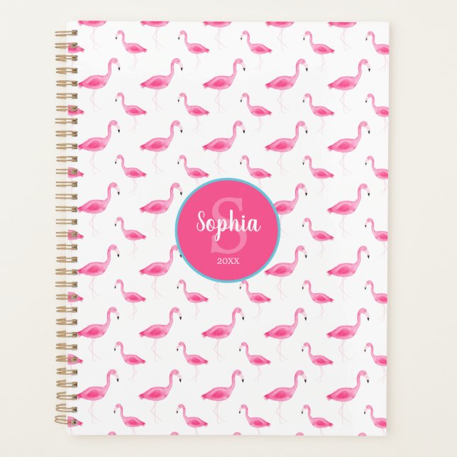 Watercolor Flamingo Muster Personalisiert Planer (Vorderseite)