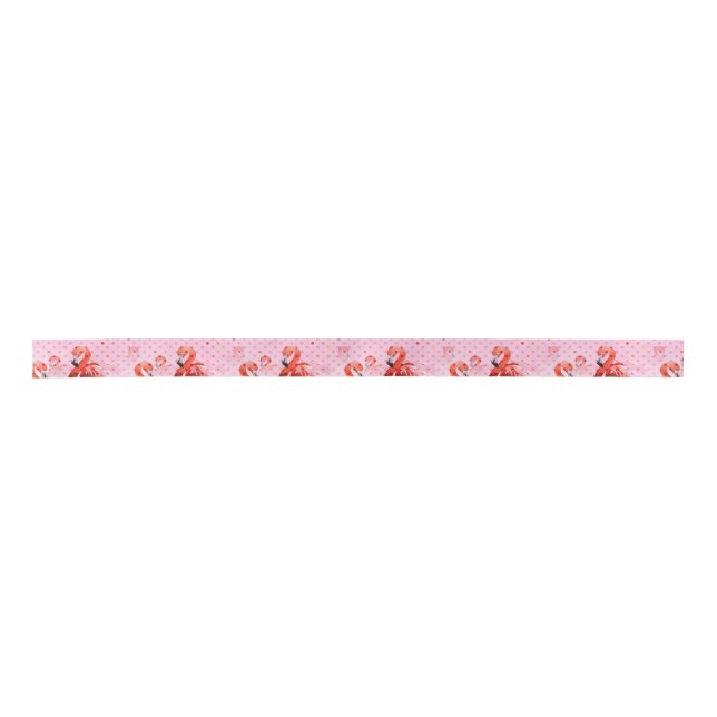 Watercolor Flamingo Muster Satinband (Vorderseite)