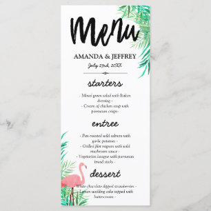 Watercolor Flamingo & Palm Blätter Wedding Menu Menükarte