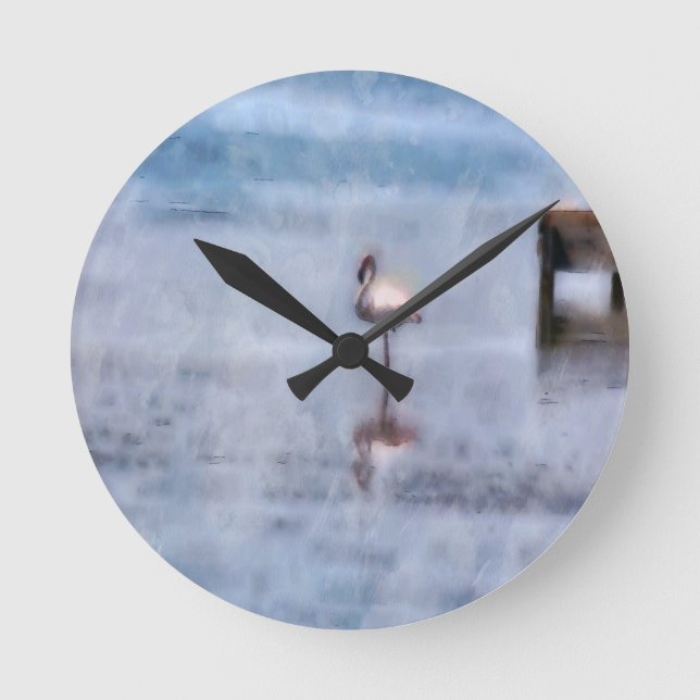 Watercolor Flamingo Runde Wanduhr (Vorderseite)
