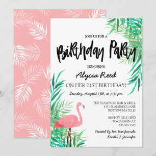 Watercolor Flamingo Tropical Geburtstagsparty Einladung