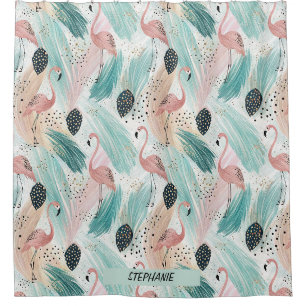 Watercolor Flamingo Tropisches Muster Duschvorhang