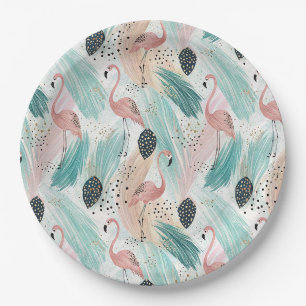 Watercolor Flamingo Tropisches Muster Pappteller