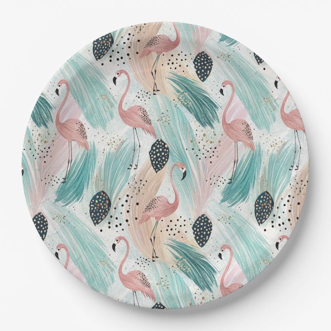 Watercolor Flamingo Tropisches Muster Pappteller (Vorderseite)