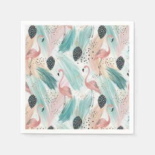 Watercolor Flamingo Tropisches Muster Serviette