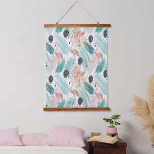 Watercolor Flamingo Tropisches Muster Wandteppich Mit Holzrahmen