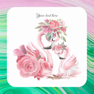Watercolor Flamingo White Custom Quadratischer Aufkleber
