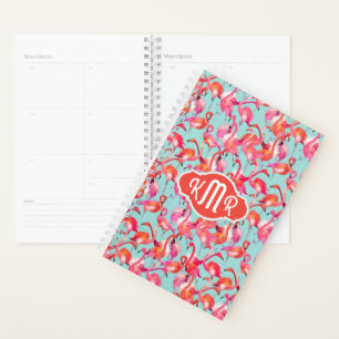 Watercolor Flamingos Gathered Monogramm Planer