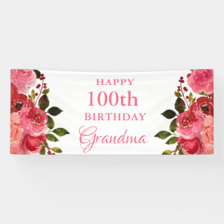 Watercolor Floral 100th Birthday Party Invitation Banner