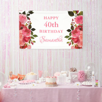 Watercolor Floral 40th Birthday Party Invitation Banner