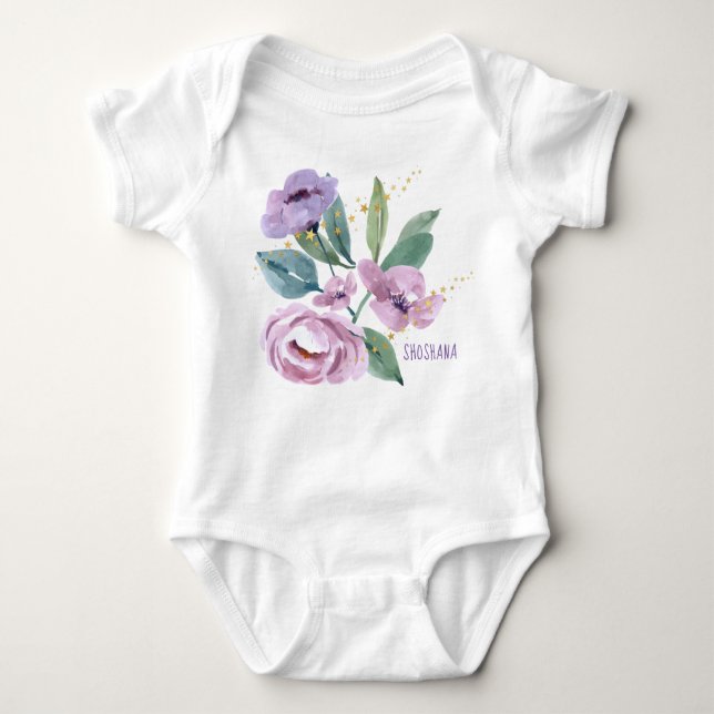 Watercolor Floral Baby Bodysuit Baby Strampler (Vorderseite)