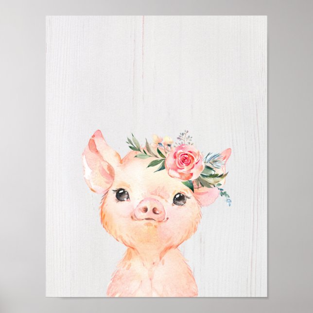 Watercolor Floral Baby Pig Poster (Vorne)