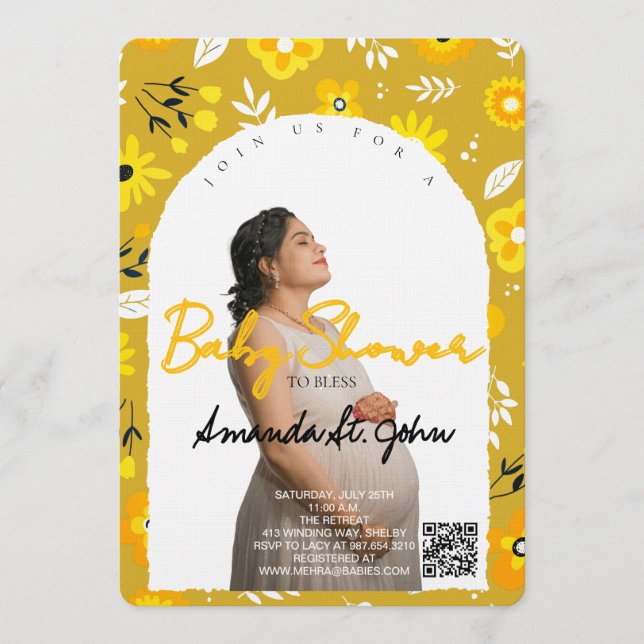 Watercolor Floral Baby Shower Invitation Einladung (Vorderseite)