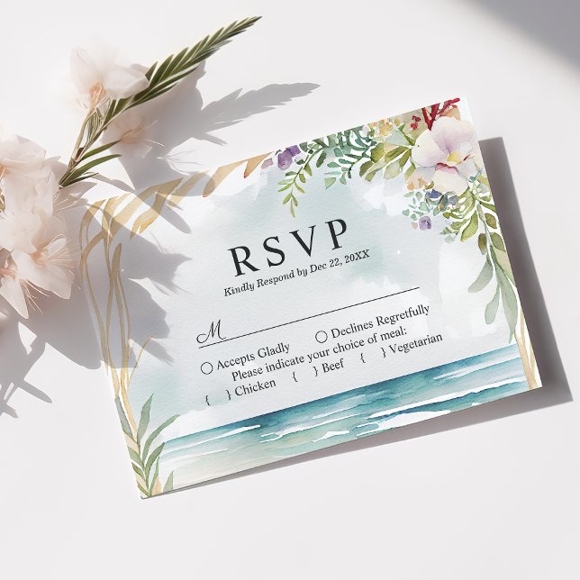 Watercolor Floral Beach Summer Wedding RSVP Card Karte (Von Creator hochgeladen)