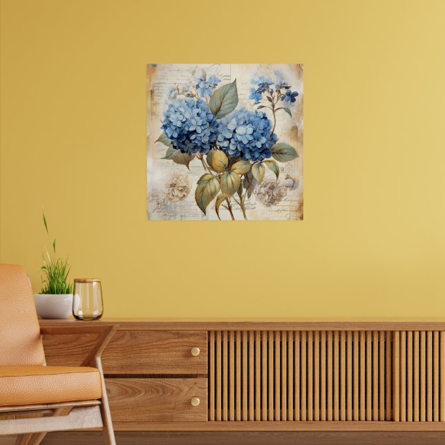Watercolor Floral Blue Hydrangea Poster (Wohnzimmer 2)