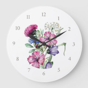 Watercolor Floral Boho Bouquet Große Wanduhr