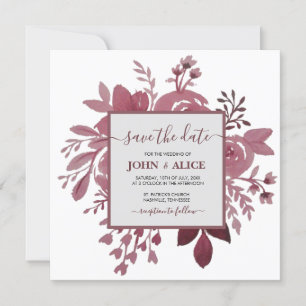 Watercolor Floral Bordeaux Hochzeit Save the Dates Einladung