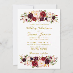 Watercolor Floral Burgund Hochzeit Einladung WG